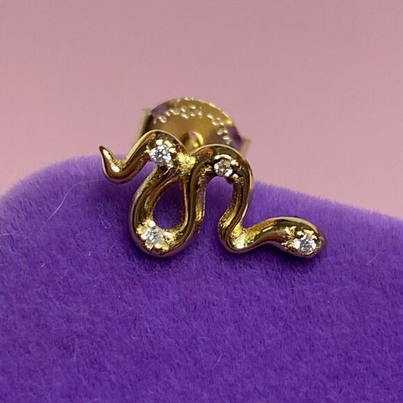 💛 New Yellow Gold Vermeil Crystal Snake Earrings - Picture 5 of 5